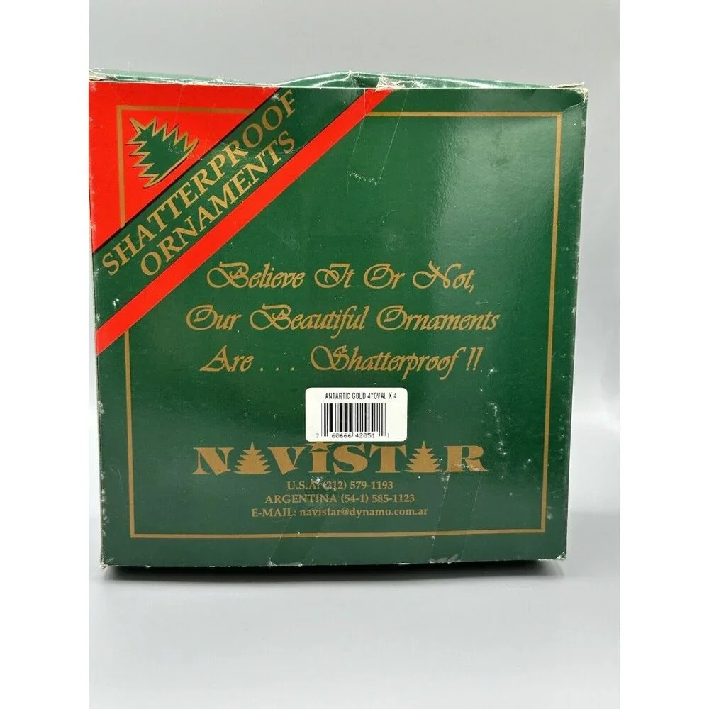 Vintage Navistar Shatterproof Christmas Ornaments‎ Hand Painted 4 Pk Teardrop